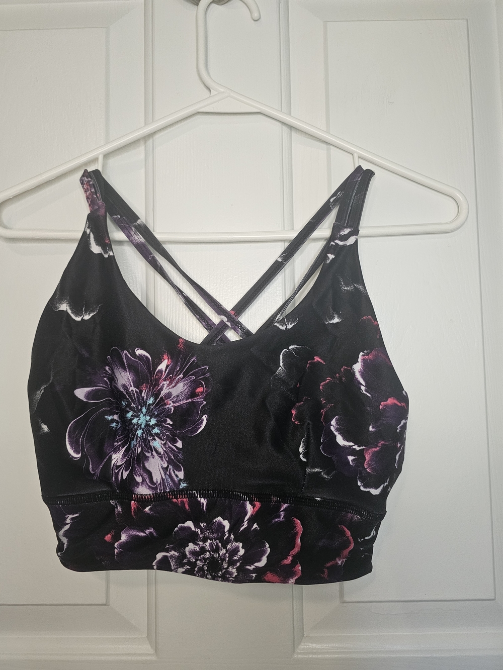 Athletic Works Floral Strappy Sports Bra Black/Purple Women's Sz S (4-6)